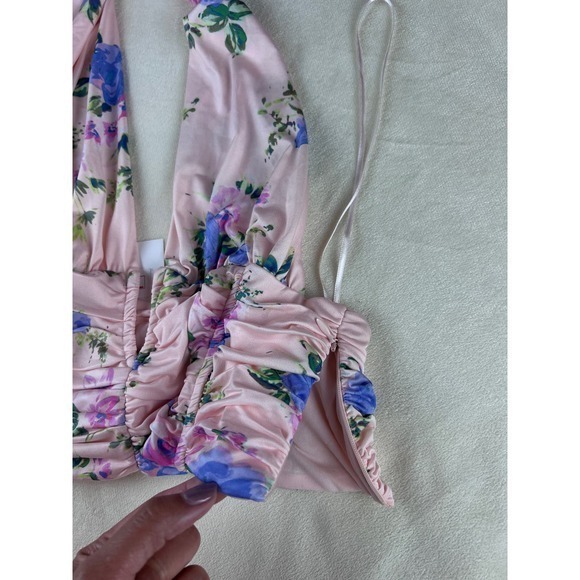Zara Women's Pink Floral Ruched‎ Halter Crop Tank Size S - Picture 7 of 8